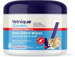 Vetnique Labs Glandex Medicated Anal Gland Fast Acting in Pain Relieving Anti-Itch Dog & Cat Wipes, 50 count slide 1 of 9