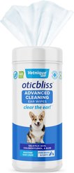 Vetnique Labs Oticbliss Advanced Cleaning, Soothing Aloe & Odor Control, Dirt & Wax Removal Dog & Cat Ear Wipes, 60 count