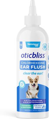 Vetnique Labs Oticbliss Ear Flush Cleaner Anti-Bacterial & Anti-Fungal Medicated Dog & Cat Ear Flush Antiseptic Rinse Cleanser