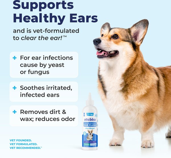 Vetnique Labs Oticbliss Ear Flush Cleaner Anti-Bacterial & Anti-Fungal Medicated Dog & Cat Ear Flush Antiseptic Rinse Cleanser