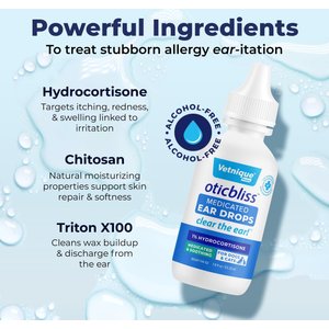 Vetnique Labs Oticbliss Medicated Hydrocortisone Ear Drops for Ear Infections for Dogs & Cats, 1.8-fl oz bottle