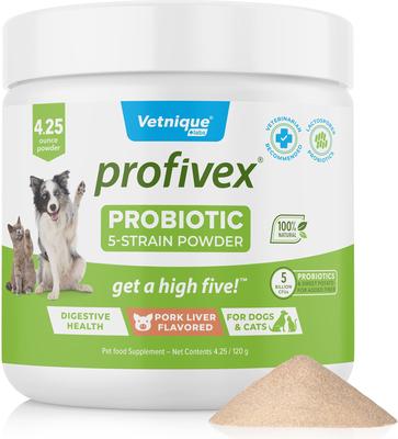 Show full view: Vetnique Labs Profivex Probiotic for Digestive Health Prebiotic & Fiber Pork Liver Flavored Dog & Cat Powder Supplement, 4.25-oz jar slide 1 of 12