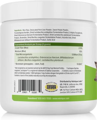 Show full view: Vetnique Labs Profivex Probiotic for Digestive Health Prebiotic & Fiber Pork Liver Flavored Dog & Cat Powder Supplement, 4.25-oz jar slide 3 of 12