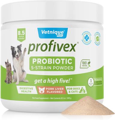 Show full view: Vetnique Labs Profivex Probiotic for Digestive Health Prebiotic & Fiber Pork Liver Flavored Dog & Cat Powder Supplement, 8.5-oz jar slide 1 of 11