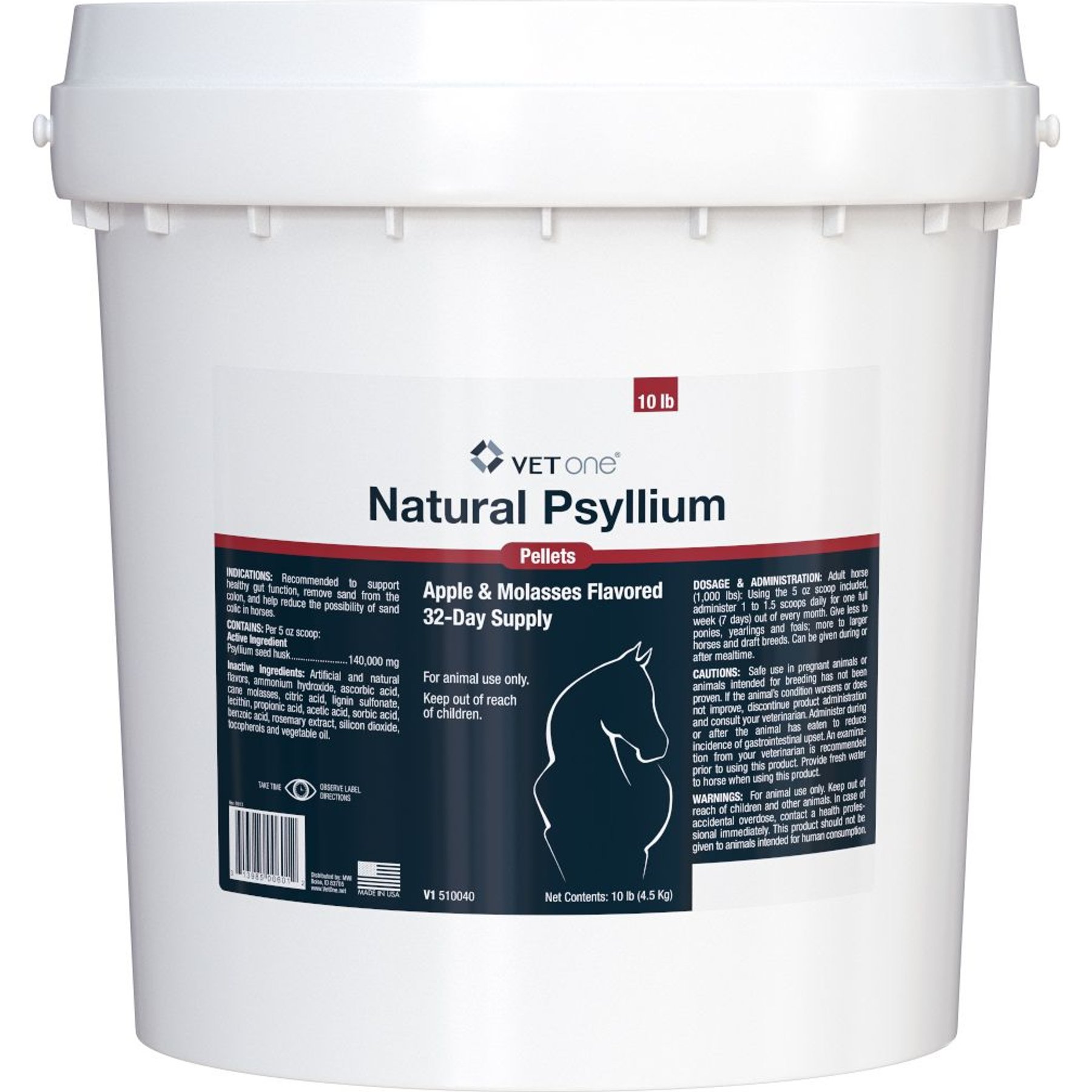 VetOne Psyllium Pellets Horse Supplement, 10-lb bucket