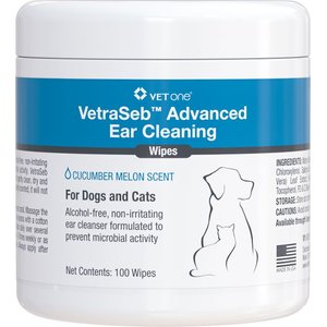 VetOne VetraSeb Advanced Ear Wipes for Pets, 100 count