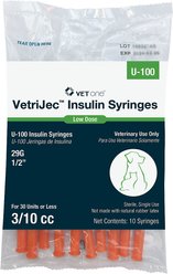 VetOne VetriJec Insulin Syringes U-100 0.5-in x 29G, 0.3-cc, 50 syringes