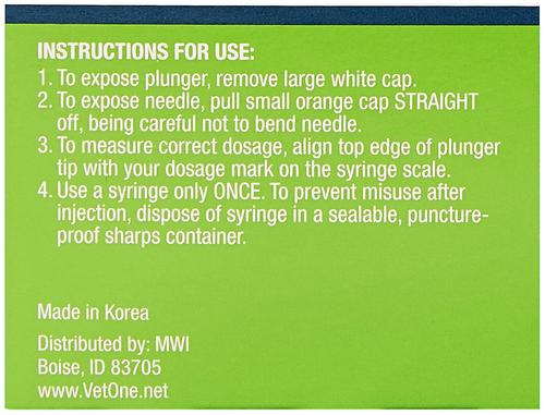 Show full view: VetOne VetriJec Insulin Syringes U-100 0.5-in x 29G, 1-cc, 10 syringes slide 3 of 6