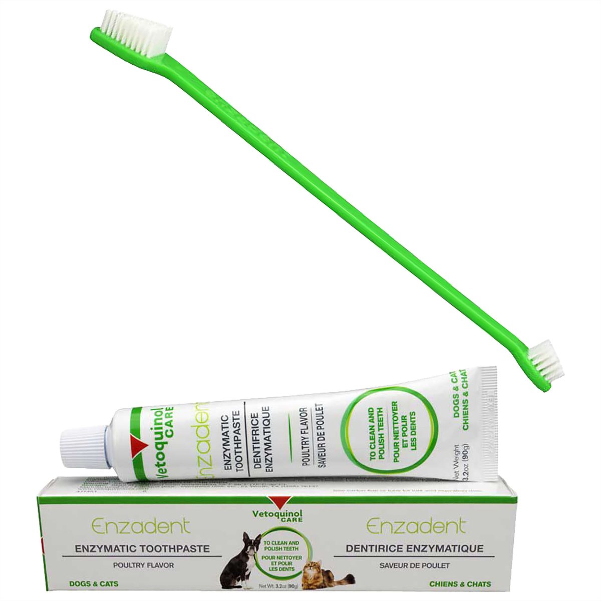 Vetoquinol Enzadent Enzymatic Poultry Flavor Toothpaste, 90g tube + Dual-Ended Dog & Cat Toothbrush