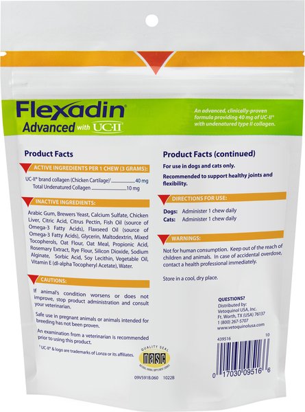 Show full view: Vetoquinol Flexadin Advanced with UCII Collagen Soft Chews Joint Supplement for Dogs & Cats, 60 count slide 2 of 9