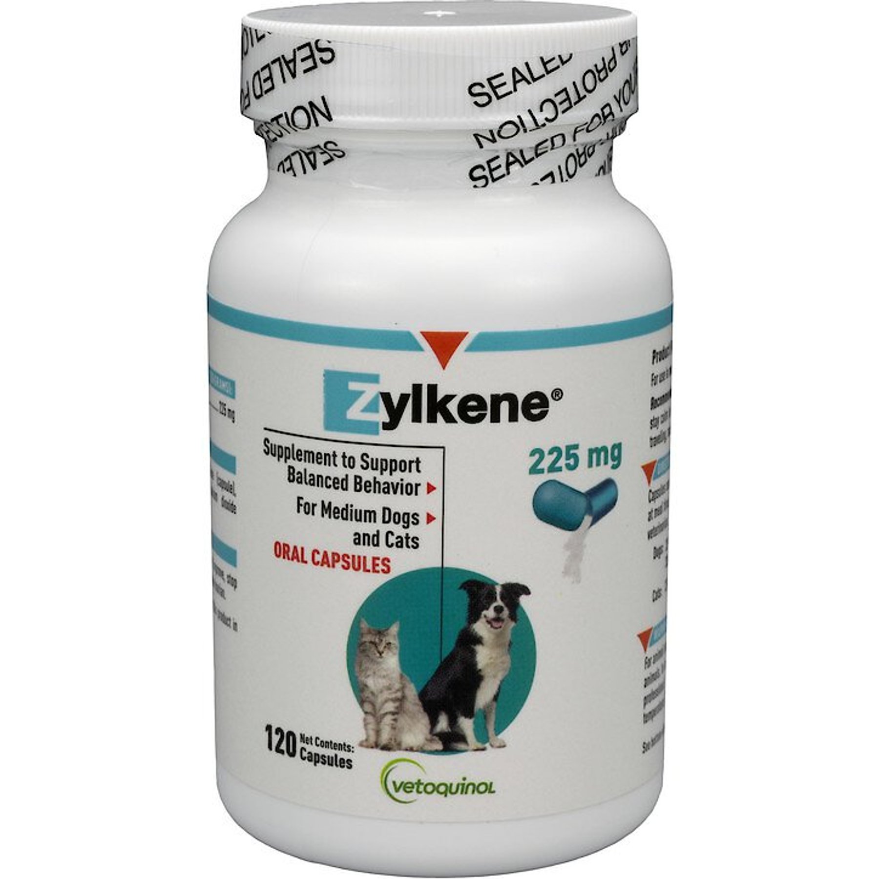 Vetoquinol Zylkene 225-mg Capsules Calming Supplement for Medium Dogs & Cats, 120 count