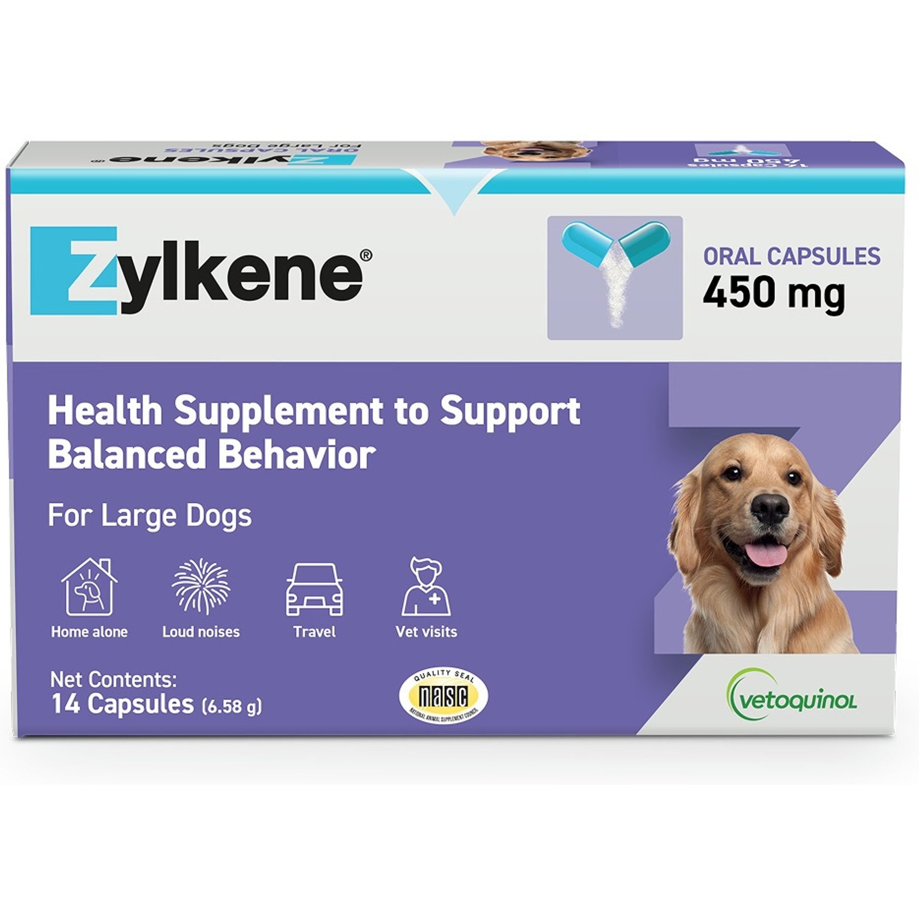 Vetoquinol Zylkene 450-mg Capsules Calming Supplement for Dogs, 14 count