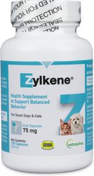 Vetoquinol Zylkene 75-mg Capsules Calming Supplement for Small Dogs & Cats, 120 count