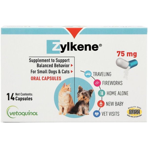 Vetoquinol Zylkene 75-mg Capsules Calming Supplement for Small Dogs & Cats
