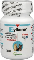 Vetoquinol Zylkene 75-mg Capsules Calming Supplement for Small Dogs & Cats, 60 count