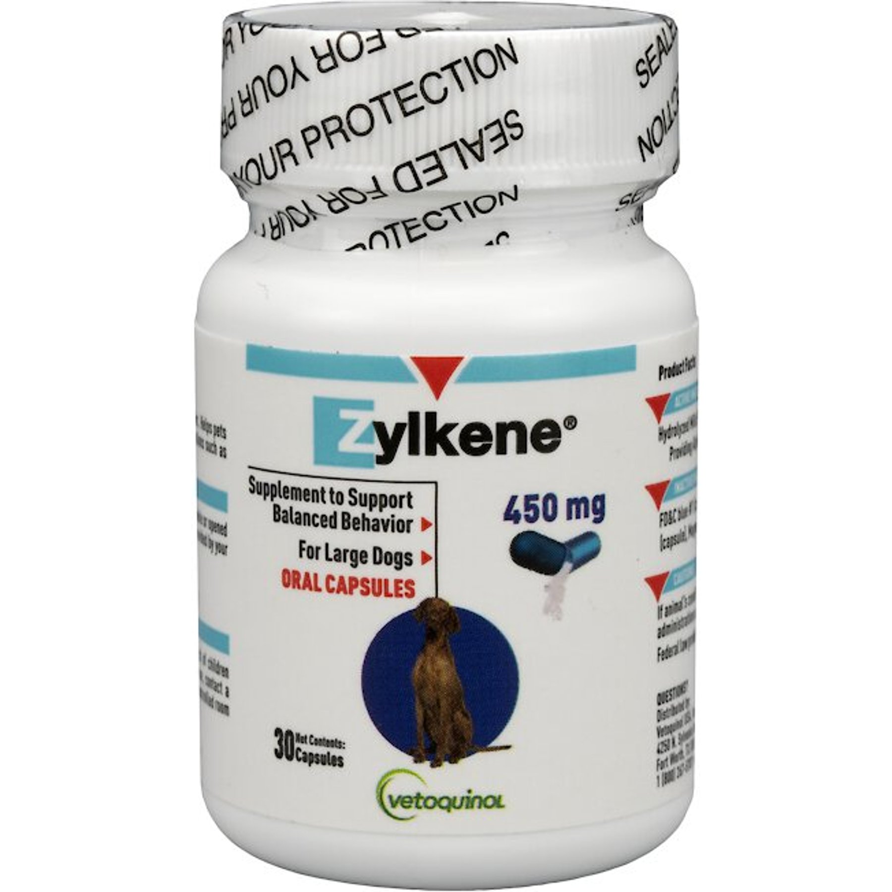 Vetoquinol Zylkene Supplement Caps for Dogs & Cats, 30-count, 450mg