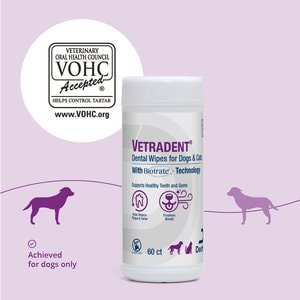 VETRADENT Organic Natural Mild Vanilla Flavored Dog & Cat Dental Wipes, 60 count