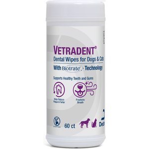 VETRADENT Organic Natural Mild Vanilla Flavored Dog & Cat Dental Wipes, 60 count