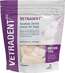VETRADENT Rawhide Dental Chews for Medium Dogs, 11-25 lbs, 30 count