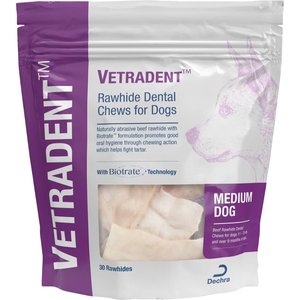 VETRADENT Rawhide Dental Chews for Medium Dogs, 11-25 lbs, 30 count