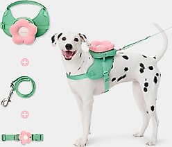 VETRESKA 3-in-1 Flora Dog Backpack & Harness Set, Pink/Green, Medium: 23 to 30-in chest