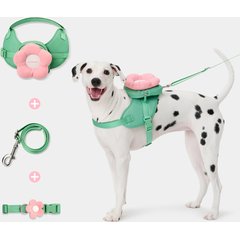 VETRESKA 3-in-1 Flora Dog Backpack & Harness Set, Pink/Green, XX-Small: 13 to 17-in chest