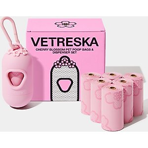 VETRESKA Cherry Blossom Dog Poop Bag Dispenser with Bags, 7 count