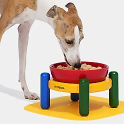 VETRESKA Chroma Ceramic Elevated Dog & Cat Bowl & Mat Set, Small: 15-oz