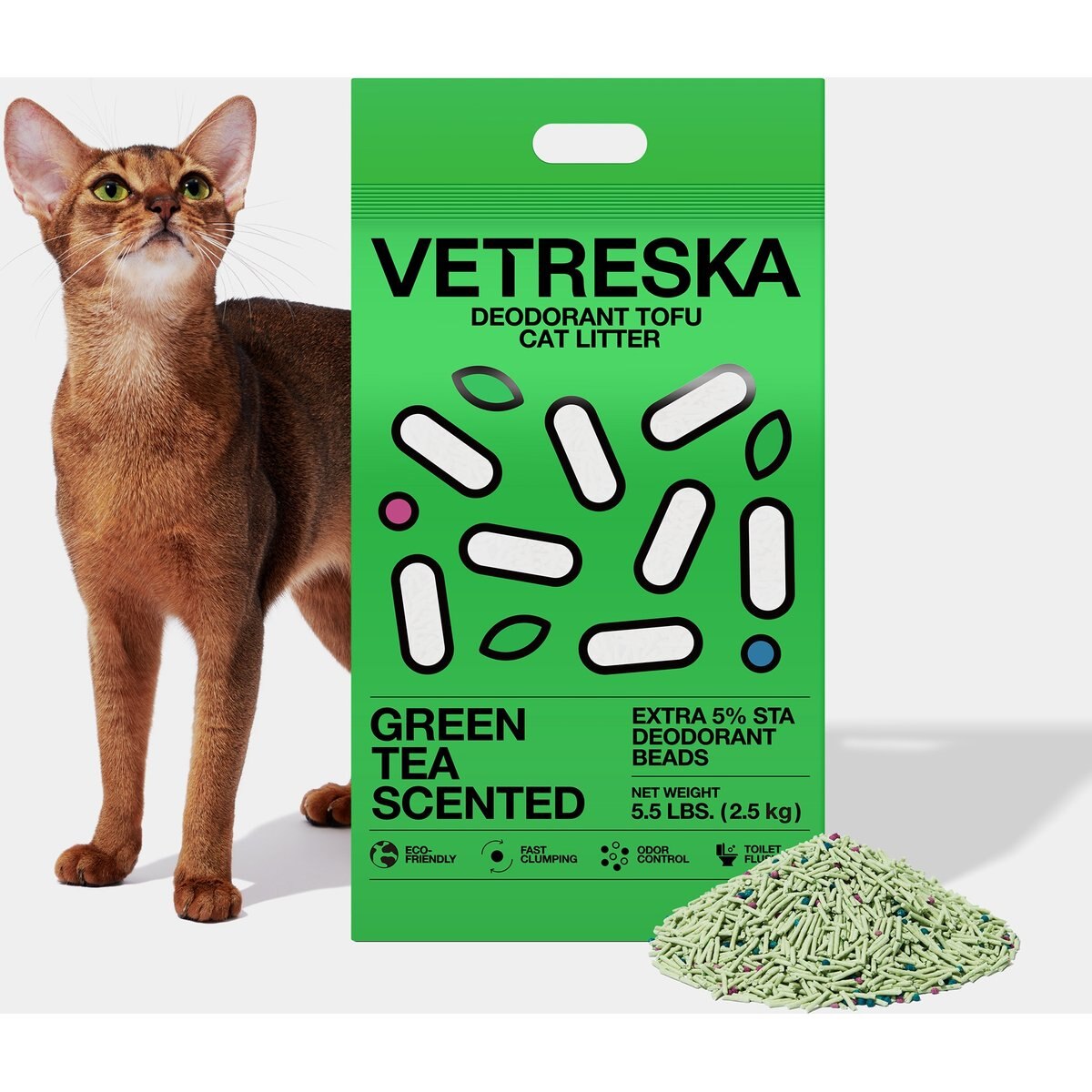 VETRESKA Deodorant Green Tea Scented Tofu Cat Litter, 5.5-lb bag