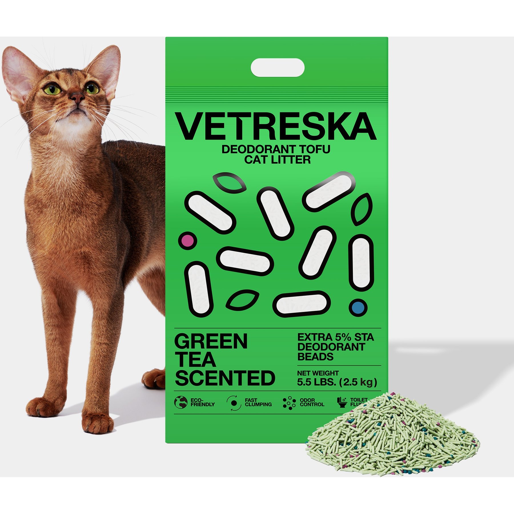 VETRESKA VETRESKA Deodorant Green Tea Scented Tofu Cat Litter, 5.5-lb bag