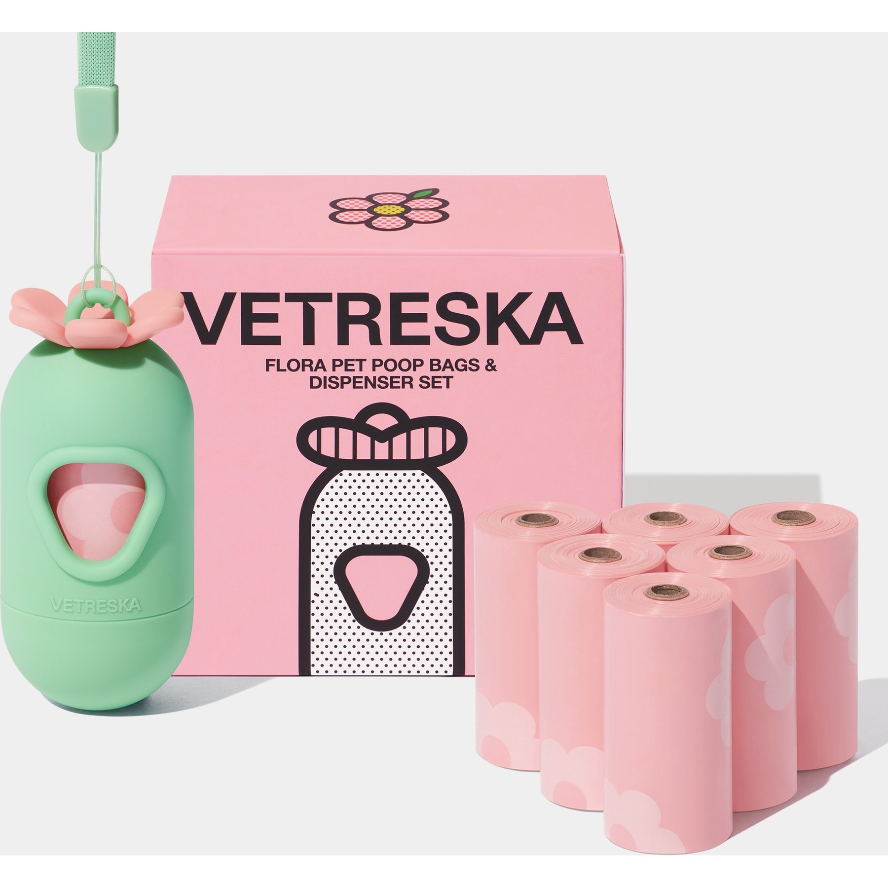 VETRESKA Dog Poop Bag Dispenser with Bags, Flora Scented, 105 count