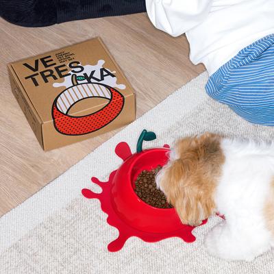 Show full view: VETRESKA Juicy Cherry Dog & Cat Bowl, Spoon, & Mat Set, Red, Medium: 14-oz slide 8 of 9