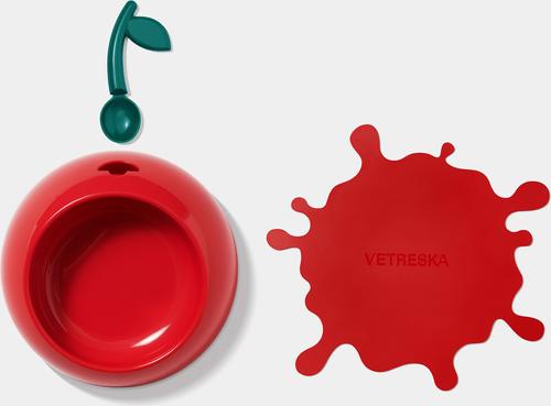 Show full view: VETRESKA Juicy Cherry Dog & Cat Bowl, Spoon, & Mat Set, Red, Medium: 14-oz slide 7 of 9