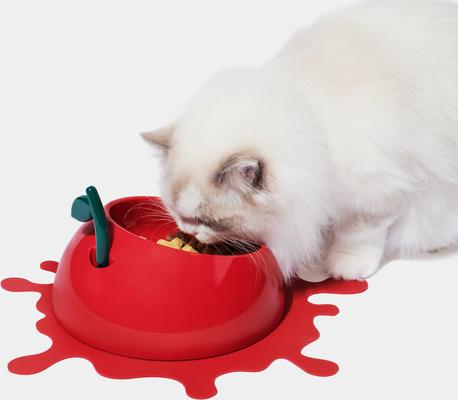 Show full view: VETRESKA Juicy Cherry Dog & Cat Bowl, Spoon, & Mat Set, Red, Medium: 14-oz slide 3 of 9