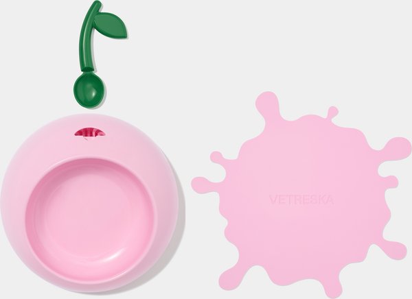 Juicy Peach Dog & Cat Bowl, Spoon & Mat Set, Pink, Medium: 14-oz