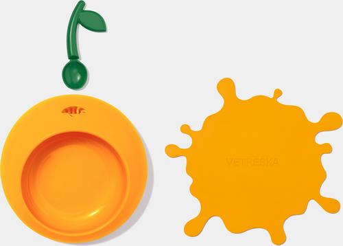 Show full view: VETRESKA Juicy Tangerine Dog & Cat Bowl, Spoon, & Mat Set, Orange, Medium: 14-oz slide 3 of 9
