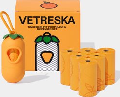 VETRESKA Tangerine Dog Poop Bag Dispenser with Bags, 7 count