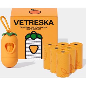 VETRESKA Tangerine Dog Poop Bag Dispenser with Bags, 7 count