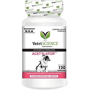 VetriScience Acetylator Capsules Digestive Supplement for Cats & Dogs, 120 count