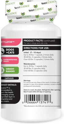 Show full view: VetriScience Acetylator Capsules Digestive Supplement for Cats & Dogs, 120 count slide 3 of 6
