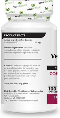 Show full view: VetriScience Coenzyme Q10 10 mg Capsules Heart Supplement for Cats & Dogs, 100 count slide 4 of 6