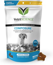 VetriScience Composure Calm & Confident Clinically Tested Chicken-Flavored Chews Calming & Anxiety Supplement for Dogs, 120 count