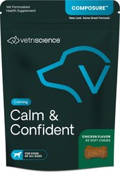 VetriScience Composure Calm & Confident Clinically Tested Chicken-Flavored Chews Calming & Anxiety Supplement for Dogs, 60 count