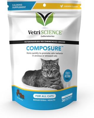 Show full view: VetriScience Composure Calm & Confident Chicken Liver Flavored Soft Chews Calming Supplement for Cats, 60 count slide 1 of 8