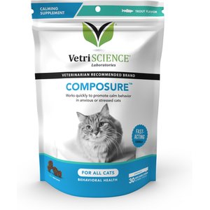 VetriScience Composure Trout Flavored Soft Chews Calming Supplement for Cats, 30 count