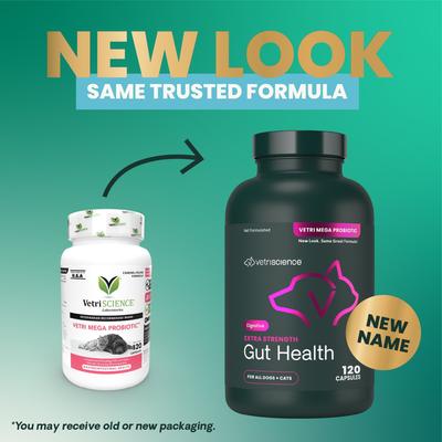 Show full view: VetriScience Extra Strength Gut Mega Probiotic & Prebiotic Health Easy-Open Capsules Digestive Supplement for Dogs & Cats, 120 count slide 3 of 12