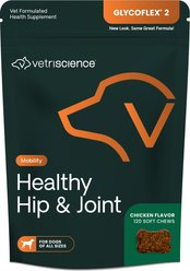 VetriScience GlycoFlex 2 Healthy Hip & Joint Chicken-Flavored Chews with Glucosamine & Green-Lipped Mussel Supplement for Dogs, 120 count