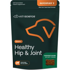 VetriScience GlycoFlex 2 Healthy Hip & Joint Chicken-Flavored Chews with Glucosamine & Green-Lipped Mussel Supplement for Dogs, 120 count