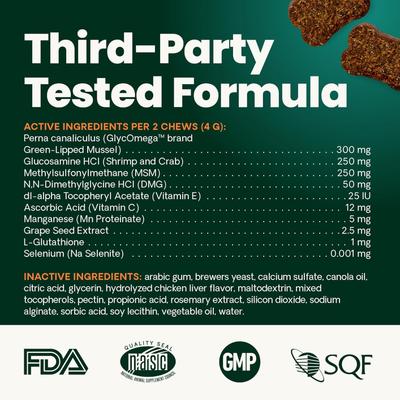 Show full view: VetriScience GlycoFlex 3 Extra Strength Healthy Hip & Joint Chicken Flavored Chews with Glucosamine & Green-Lipped Mussel Supplement for Cats, 60 count slide 7 of 11