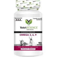VetriScience Omega 3, 6, 9 Softgels Supplement for Cats & Dogs, 90 count
